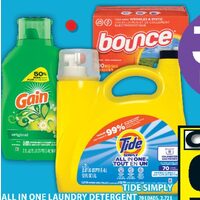 Tide Simply All in One Laundry Detergent, Gain, Bounce Dryer Sheets