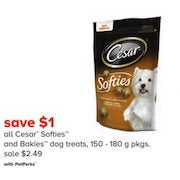 All Cesar Softies and Bakies Dog Treats, 150-180g Bags w/ PetPerks - $2.49 ($1.00 off)