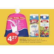 Beatrice Milk Skim, 1% Or 2% Or Lactantia Milk Purfiltre, Smart Growth Or Lactose Free - $4.27
