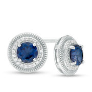 6.0mm Lab-created Ceylon Blue And White Sapphire Frame Stud Earrings In Sterling Silver - $119.20 ($29.80 Off)