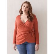 D-ring Tie-front Ribbed Top - Addition Elle - $14.99 ($10.00 Off)