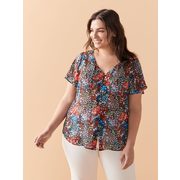 Printed Short Flutter Sleeve Blouse - In Every Story - $20.99 ($9.00 Off)
